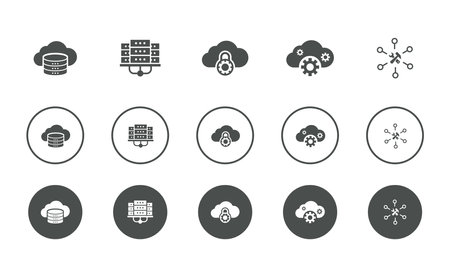 Cloud storage, data center, Private cloud, SaaS, Service provider, icons set design template. Creative concept icons set 5 elements layoutのイラスト素材