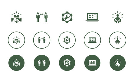 customer relationship, communication, service, CRM, customer care, icons set design template. Creative concept icons set 5 elements layoutのイラスト素材