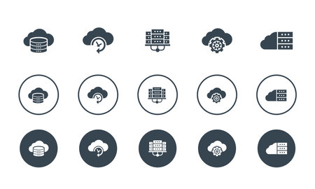 Cloud storage, Cloud Backup, data center, cloud service, Hybrid Storage, icons set design template. Creative concept icons set 5 elements layoutのイラスト素材