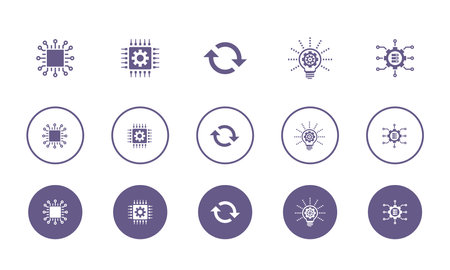 digital disruption, technology, change, innovation, big data, icons set design template. Creative concept icons set 5 elements layoutのイラスト素材