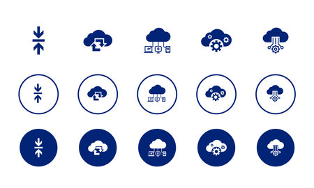 Data Compression, Cloud sync, Cloud computing, SaaS, cloud platform, icons set design template. Creative concept icons set 5 elements layoutのイラスト素材