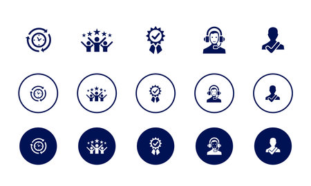 efficiency, satisfaction, quality, support, reliability, icons set design template. Creative concept icons set 5 elements layoutのイラスト素材