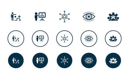 Business strategy, planning, business model, vision, development, icons set design template. Creative concept icons set 5 elements layoutのイラスト素材