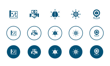 strategy map, investment, business intelligence, management, Positioning, icons set design template. Creative concept icons set 5 elements layoutのイラスト素材