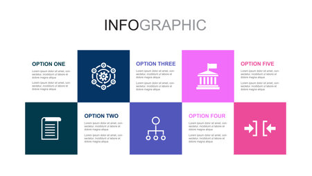 rules, procedure, conduct, authority, constraint, icons Infographic design layout template. Creative presentation concept with 5 stepsのイラスト素材