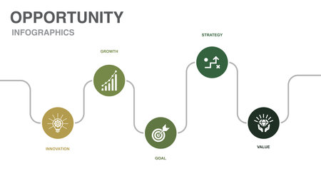innovation, growth, goal, strategy, value, icons Infographic design layout template. Creative presentation concept with 5 stepsのイラスト素材