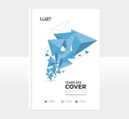 Abstract vector modern flyer/brochure design templates with blue geometric triangular backgroundのイラスト素材