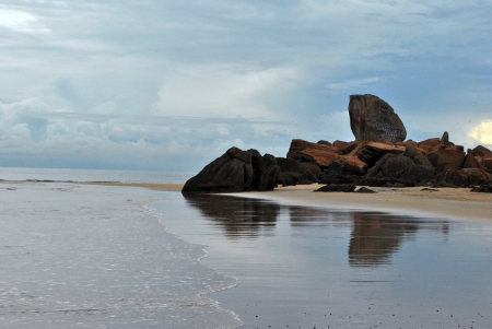 Scenario of Penunjuk Beach, Trengganu on a cloudy morninの写真素材