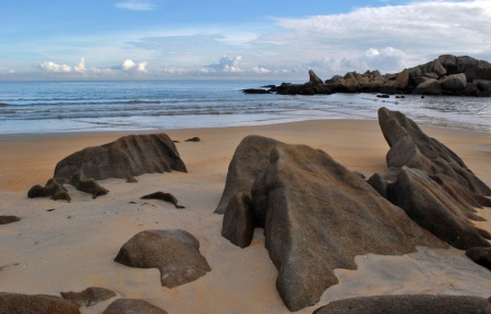 Scenario of Penunjuk Beach, Trengganu on a cloudy morninの写真素材