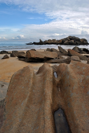 Scenario of Penunjuk Beach, Trengganu on a cloudy morninの写真素材