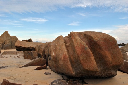 Scenario of Penunjuk Beach, Terengganu on a cloudy morningの写真素材