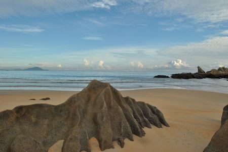 Scenario of Penunjuk Beach, Terengganu on a cloudy morningの写真素材