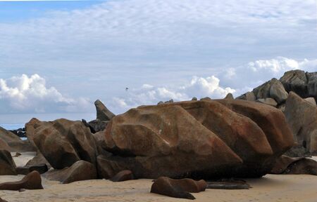 Scenario of Penunjuk Beach, Terengganu on a cloudy morninの写真素材
