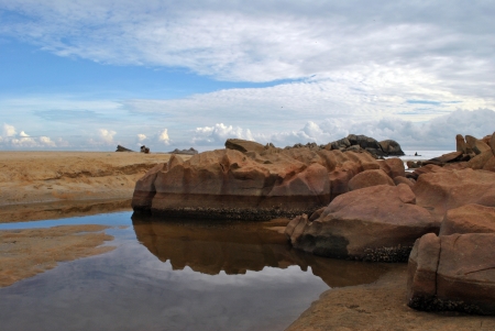 Scenario of Penunjuk Beach, Terengganu on a cloudy morninの写真素材