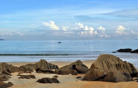 Scenario of Penunjuk Beach, Trengganu on a cloudy morninの写真素材