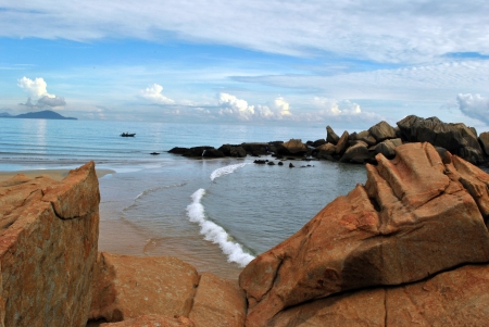 Scenario of Penunjuk Beach, Trengganu on a cloudy morninの写真素材