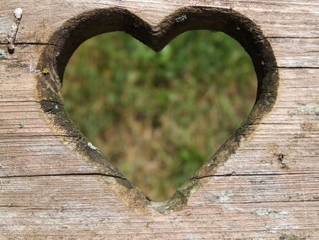 heart carved in woodの写真素材