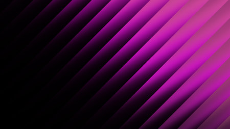 A dynamic abstract background featuring diagonal stripes in vibrant shades of purple and pink, transitioning to a dark black void.の写真素材