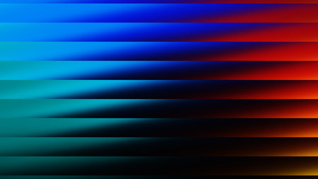 A digital abstract artwork featuring horizontal lines with a gradient effect, shifting from cool...