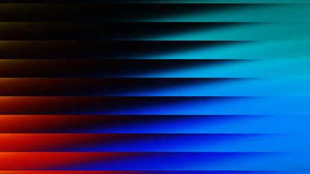 A vibrant abstract background features horizontal lines with a smooth gradient from deep red to bright blue and teal.の写真素材