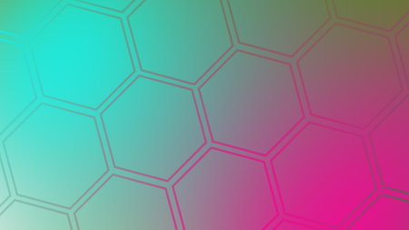 A geometric background featuring a repeating hexagonal grid with a soft color blend from cool teal...