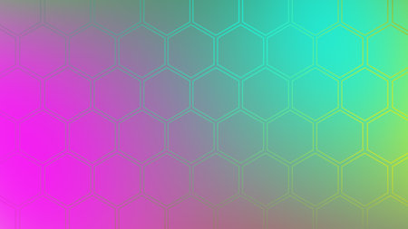 A pixelated abstract background featuring a smooth gradient from bright pink on the left to teal and...