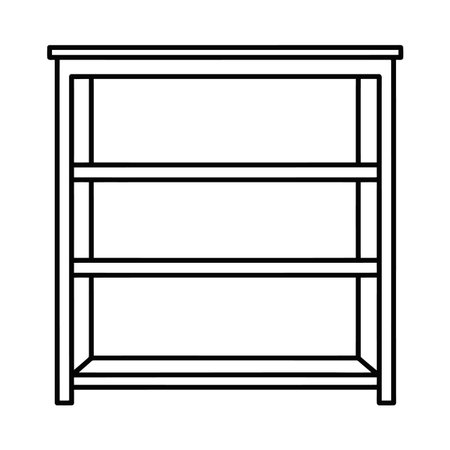 A clear, bold outline of a three-shelf bookshelf perfect for coloring book pages and children's craft activities. Simple design for easy artistic expression and decoration.のイラスト素材
