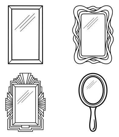 A collection of four unique mirror outlines, perfect for coloring pages, craft projects, and decorative elements.のイラスト素材