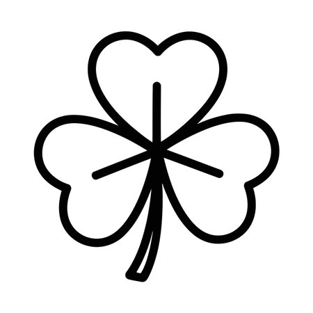 A minimalist black outline icon of a three-leaf clover, often associated with good luck and St. Patrick's Day celebrations. Ideal for various design projects, web, and print.のイラスト素材