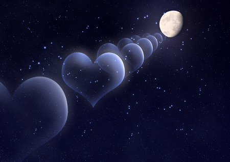 Bubbles in the shape of a heart against the moon in spaceの写真素材