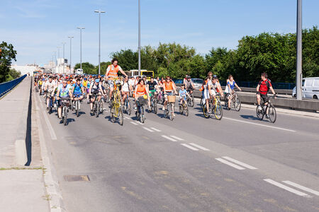 Belgrade - Jun 28  Day Without Car  Bike Ride on Car Free Day which is called  Critical Mass   Event 28 Jun, 2014 in Belgrade Serbiaのeditorial素材