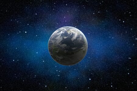View on illuminated beautiful planet Earth from space with stars and dust in the sky.の写真素材