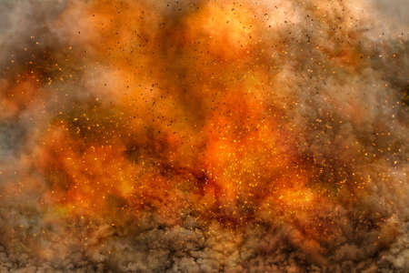Large fire with flames, smoke and flying sparks and particles as background.