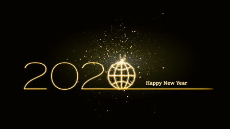 2020 celebration with text happy new year as global future concept on world levelの写真素材