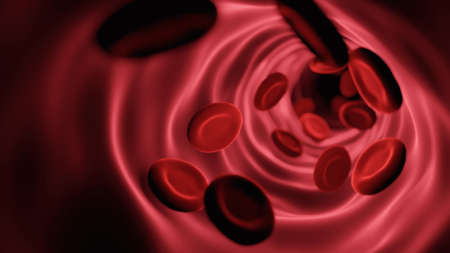 Blood vessel with flowing blood cells, 3D render.の写真素材
