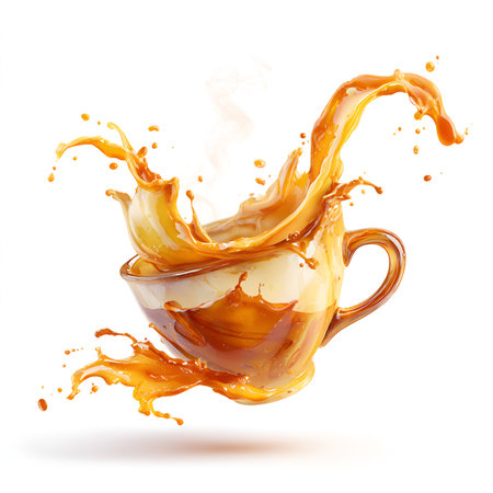 Coffee splash isolated on white background. 3d rendering.の素材
