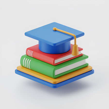 Graduation cap and books isolated on white background. 3d illustrationの素材