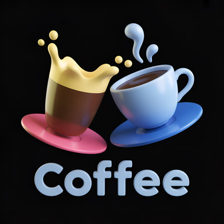 Coffee Cup Icon with Splash on Black Background. 3d Renderingの素材