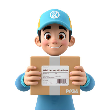 3D Render of a Delivery Boy with Parcel Packages Packageの素材