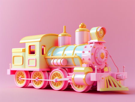 3d rendering of a toy train isolated on a pink background.の素材