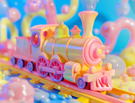 Toy train on colorful background. Toy train on a colored background.の素材