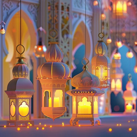 Illustration of Ramadan Kareem Greeting Card with Lanternsの素材