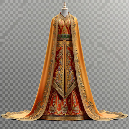 Traditional indian saree isolated on transparent background. Vector illustration.の素材