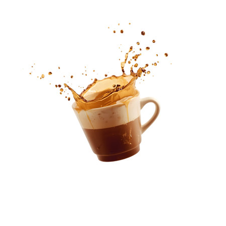 Cup of coffee with splashes isolated on a white background.の素材