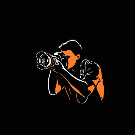 Photographer, photographer with camera. Vector illustration on black background.の素材