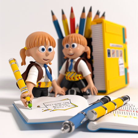 3d illustration. Kids drawing with pencils. Back to school concept.の素材