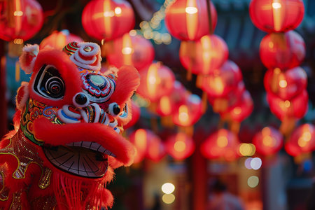 Chinese New Year lanterns in the streets of Chinatown, Bangkok, Thailandの素材