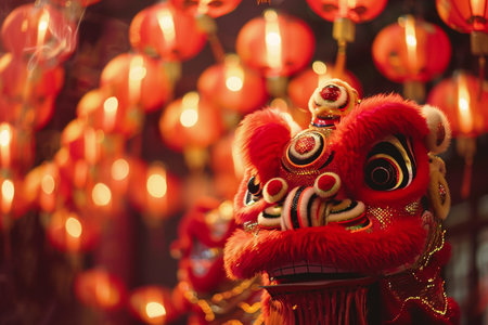 Chinese New Year Lion Dance in Chiang Mai, Thailand. (selective focus)の素材