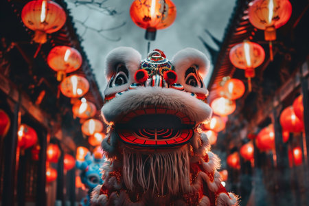 Traditional Chinese mask on the street of the old city in Beijing, Chinaの素材
