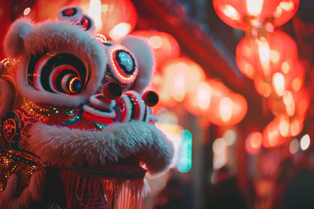 Chinese New Year Lion Dance at Chinatown in Seoul, South Korea.の素材